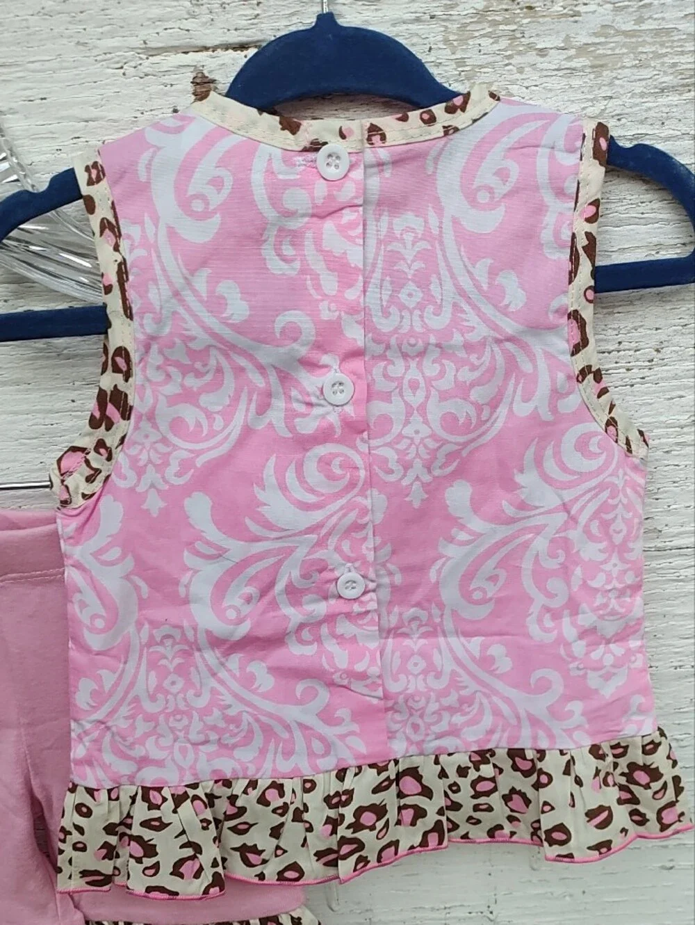 Ann Loren Girls' Pink Top Leggings with Leopard Ruffle-Trim 12-18 Mon